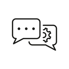 Settings Chat Line Icon. Speech Bubble with Gear Configuration Concept Linear Pictogram. Dialog Balloon and Cog Wheel Talk Service Outline Icon. Editable Stroke. Isolated Vector Illustration