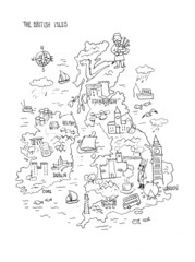 Fototapeta na wymiar The British Isles Illustrated Map in Ink