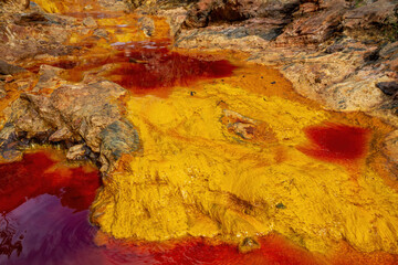 Detail of Reddish water at the source of the Rio Tinto in Huelva 