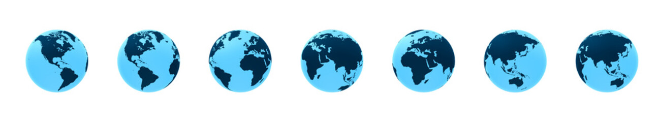 Set of earth globes. Continents on globe
