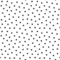 Christmas doodle snowflakes seamless pattern. Black and white falling snow texture, linear winter holiday background.