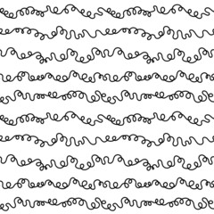 Obraz premium Black and white streamers doodle seamless pattern. Loopy stripes and waves doodle pattern, gift wrap, party background.