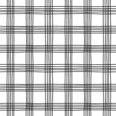Christmas doodle plaid background seamless pattern. Black and white hand drawn linear plaid background.