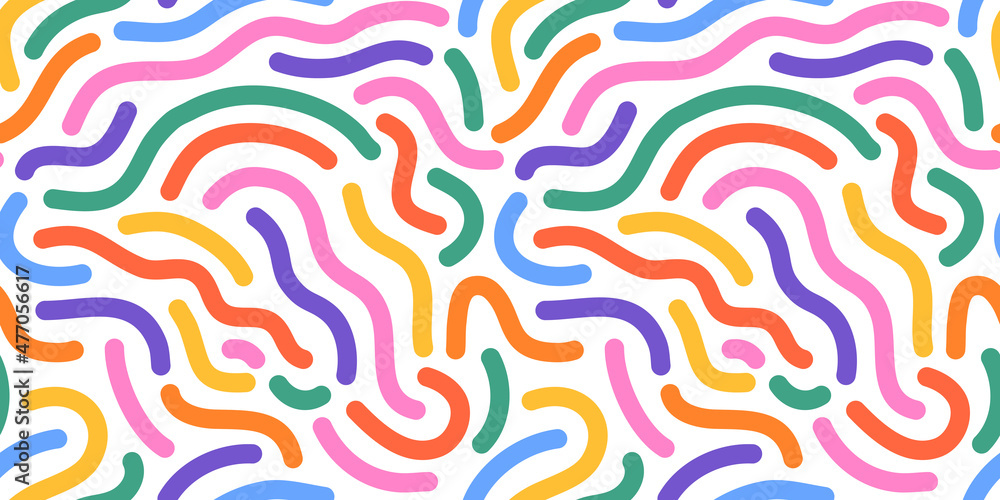 Aufkleber Colorful line doodle seamless pattern. Creative minimalist style art background, trendy design with basic shapes. Modern abstract color backdrop.
