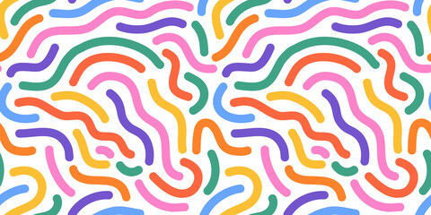 Colorful line doodle seamless pattern. Creative minimalist style art background, trendy design with basic shapes. Modern abstract color backdrop. © Dedraw Studio