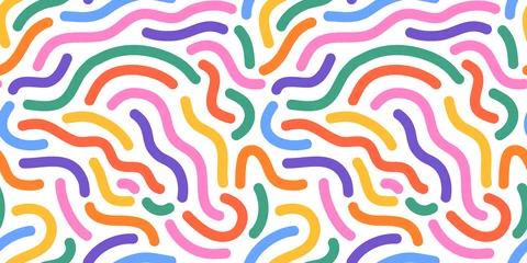 Foto op Plexiglas Colorful line doodle seamless pattern. Creative minimalist style art background, trendy design with basic shapes. Modern abstract color backdrop. © Dedraw Studio