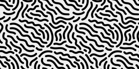 Behang Zwart wit Zwart-wit doodle naadloze lijnpatroon. Creatieve minimalistische stijl kunstachtergrond, trendy design met basisvormen. Moderne abstracte monochrome achtergrond.
