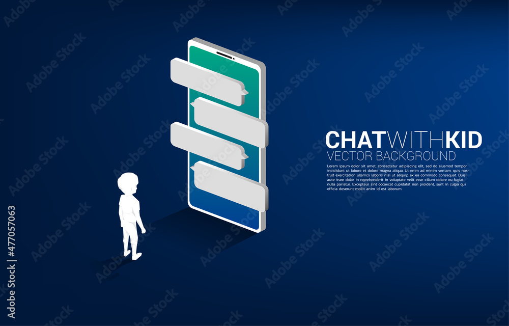 Aufkleber silhouette of boy standing with bubble speech on mobile phone. concept of kid and technology.