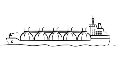 Gas carrier ship abstract silhouette. LNG carrier isolated on white background. Silhouette of a tank ship. Side view. Flat icon.