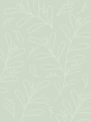 abstract background in a minimalistic style with the image of contour branches of plants with leaves located in the center of the template