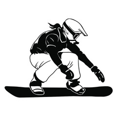 Obraz premium Girl snowboarding vector illustration. Sports snowboarding. Mountain landscape. Vinyl cutting and printing file.