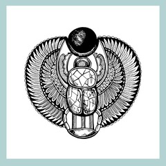 Hand drawn sketch style Egyptian scarab isolated on white background. Vector illustration. - 477059221