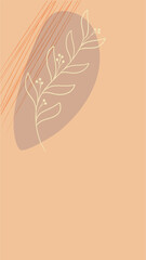abstract background in a minimalistic style . with the image of contour branches of plants with leaves located at one edge of the template