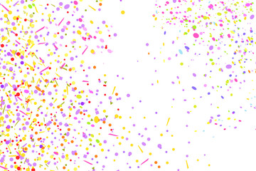 Confetti. Bright explosion. Texture with random geometric elements on isolated white. Abstract background. Pattern for design. Print for polygraphy, banners, t-shirts and textiles. Greeting cards