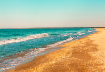 East Coast Waves . Coastal scenery in the evening . Seashell beach