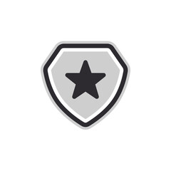 Shield icon. Security sign. Protection icon. Shield vector icon. Safety system. Protection activated. Active safety. Logo template. Shield with star. Guard badge. Metal shield. Guard symbol. Star icon