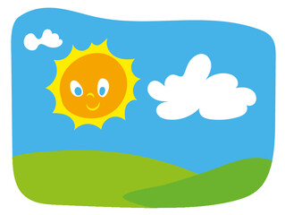 Campo con sol y nubes, field with sun and clouds.