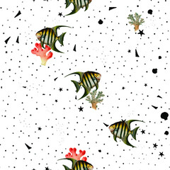 a beautiful seamless fish ocean repeated pattern hand drawn free download perfect for print, fabrics, t-shirts, mugs, packaging etc Free Vector