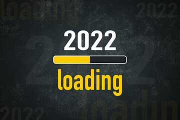Loading bar: 2022 loading. Text and loading bar on a rustic background.
