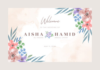 Welcome sign wedding with beautiful floral watercolor