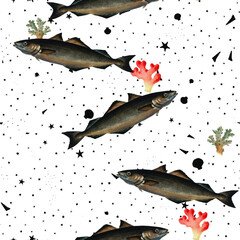 a beautiful seamless fish ocean repeated pattern hand drawn free download perfect for print, fabrics, t-shirts, mugs, packaging etc Free Vector
