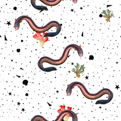 beautiful vintage repeated seamless pattern of fish, sea and ocean creatures