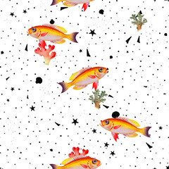 beautiful vintage repeated seamless pattern of fish, sea and ocean creatures