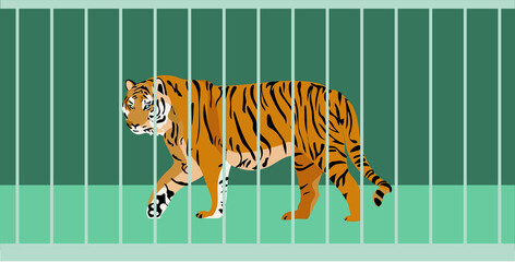 caged tiger - vector illustration