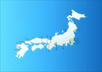 Fototapeta premium 日本地図主な都市 vector Japan Map big city 