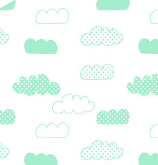 Fototapeta premium Clouds pattern,Cute clouds seamless pattern vector illustration for kids. Can be used for nursery wall decor, baby textile, baby bedding set, wrapping paper, packaging, wallpaper, baby clothes design.