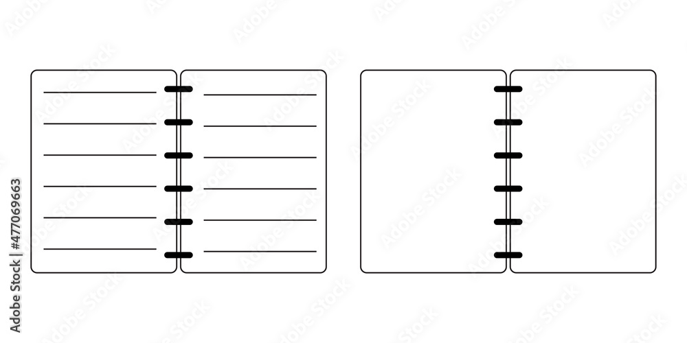 Aufkleber notebook icon. linear and clean paper. spiral ring. logo design. simple element. vector illustration