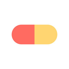 Pill icon. Colored sign. Red and yellow. Medicine symbol. Flat logo. Simple design. Vector illustration. Stock image. 