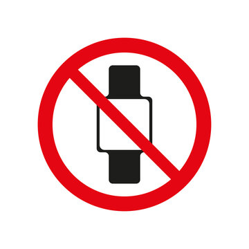 No smart watch sign. Red circle. Forbidden icon. Stop symbol. Modern technology. Vector illustration. Stock image. 