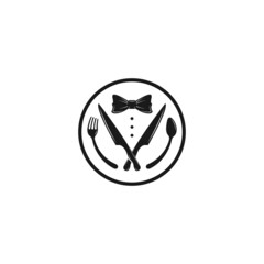 Bow tie, tuxedo, utensil restaurant logo