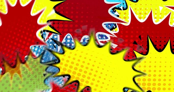 Abstract Speech Bubble with Comic Book Background. Motion poster. 4k animated Comics moving, changing elements. Retro pop art style backdrop.