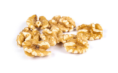 Walnut kernels isolated on white background.