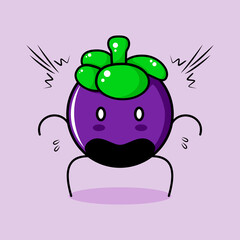 cute mangosteen character with shocked expression, mouth open and bulging eyes. green and purple. suitable for emoticon, logo, mascot or sticker