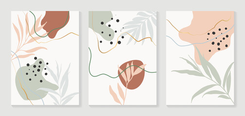 Botanical wall art vector set. Water color boho foliage line art drawing with  abstract shape.  Abstract Plant Art design for print, cover, wallpaper, Minimal and  natural wall art. © TWINS DESIGN STUDIO