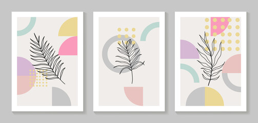 Fototapeta na wymiar Botanical wall art vector set. Water color boho foliage line art drawing with abstract shape. Abstract Plant Art design for print, cover, wallpaper, Minimal and natural wall art.