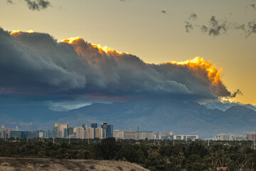 Las Vegas skyline  under winter storm clouds