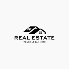 Flat REAL ESTATE Roof Home Building Logo design