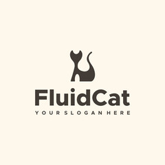 Minimalist Fluid Cat Silhouette Pet logo design