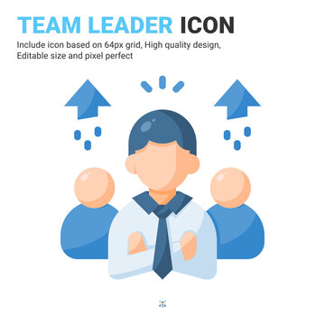 Team leader icon vector with flat color style isolated on white background. Vector illustration leadership sign symbol icon concept for business, finance, industry, company, apps, web and project