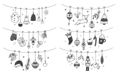 Obraz premium Set of Christmas hanging decoration doodles