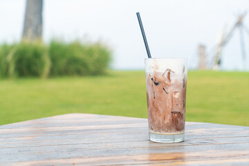 ice chocolate milkshake on table