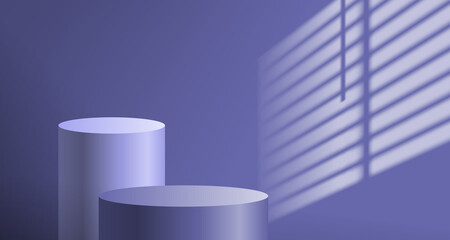 deux podiums cyliner couleur violette très péri de l& 39 année 2022 fenêtre stores effet de superposition d& 39 ombre maquette présentation de produit illustration vectorielle