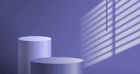 Crédence de cuisine en verre imprimé Pantone 2022 very peri deux podiums cyliner couleur violette très péri de l& 39 année 2022 fenêtre stores effet de superposition d& 39 ombre maquette présentation de produit illustration vectorielle