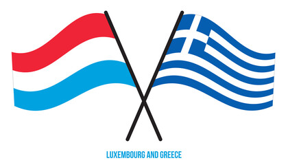 Luxembourg and Greece Flags Crossed And Waving Flat Style. Official Proportion. Correct Colors.