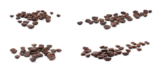 Set with roasted coffee beans on white background. Banner design