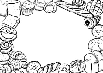 パン　フレーム　手描き　長方形　1色